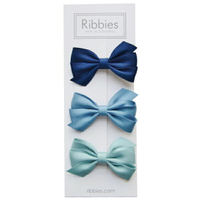 英國 Ribbies 三層中蝴蝶結|髮飾|髮夾3入組-藍色系列