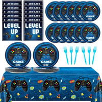 gisgfim Video Game Party Supplies Tableware Set for 20 Guests Gaming Party Birthday Plates Blue Game