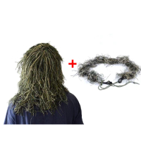 Hunting mouflage Face Mask Sniper tactical camouflage headvie hood cap+ Ghillie Suit Rifle rope