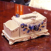 歐式陶瓷多功能紙巾盒創意客廳茶幾裝飾擺件遙控器收納盒抽紙盒