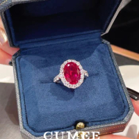 CUMEE Classic Atmosphere Set Oval Women's Ring Cultivated Synthetic Ruby Ring. 925 Silver Plated Gold