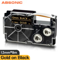 XR-12BKG Compatible for Casio 12mm Casio Label Tape XR12BKG XR 12BKG Gold on Black for Casio KL-60 KL-60SR KL-120 Labeler Print