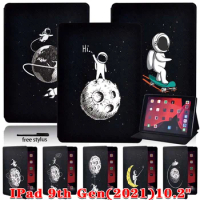 Tablet Case for IPad 9th Generation 2021 Astronaut Pattern Case for Apple IPad 9 10.2 Inch Leather Folding Stand Case Cover