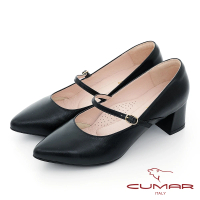 預購 CUMAR 優雅復古尖頭瑪莉珍粗跟鞋(黑色)