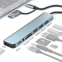 USB C HUB Type C Splitter 8 in 1 Docking Station Laptop Adapter Multi Adapter SD TF Card Reader for Macbook Air M1 iPad Pro