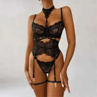 Sexy Lingerie Plus Size Lace Temptation Bra Set Hang Neck Sheer Intimate Underwear Newlywed Sex Clothing Babydoll Bodysuit xxx18