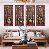 客廳裝飾畫沙發背景墻3d立體浮雕畫梅蘭竹菊玉雕畫新中式墻畫掛畫