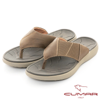 【CUMAR】簡約設計真皮夾腳鞋-卡其
