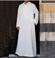 2023 Muslim Abayas untuk lelaki Jubba Thobe Long Sleeve satu warna jubah bernafas berdiri kolar islam arab Kaftan lelaki Abaya
