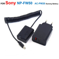 NP-FW50 AC-PW20 Dummy Battery USB C Power Bank Cable+PD Charger For Sony RX10 A7M2 A7II A7S2 A7R A7RII A6000 A6300 A6500 A7000