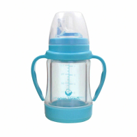 【green sprouts 小綠芽】外層防護無毒塑膠/內層玻璃之多用途雙層安全防護奶瓶/水瓶118ML_水藍(GS124900-1)