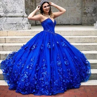 Royal Blue Quinceanera Dress Lace Pageant Party Dress Ball Gown Mexican Girl Birthday Gown