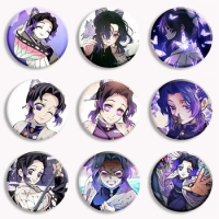 Anime Demon Slayer Character Shinobu Kochou Button Pin Creative Shinobu Fan Art Brooch Badge Bag Decor Fans Collect Gift 58mm