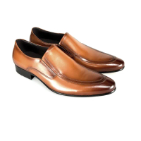 【Waltz】上班族首選 素面側V綁帶 紳士鞋 真皮皮鞋(212659-06 華爾滋皮鞋)
