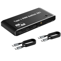USB C KVM Switch 100W PD Charging Dual Port TypeC KVM Switcher USB-C DisplayPort 1.4 2x1 Thunderbolt 4 8K For 2 Laptop 1 Monitor