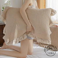 枕巾荷葉邊設計一對裝簡約純棉加大成人蓋巾情侶枕頭巾【木屋雜貨】