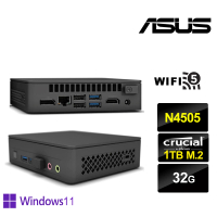 【ASUS 華碩】NUC平台雙核{戰鬥英雄P} Win11Pro迷你電腦(N4505/32G/1TB M.2)