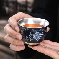鎏銀茶杯999純銀內膽功夫茶具陶瓷銀杯子主人杯單杯品茗杯小茶杯