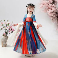 Chinese Traditional Hanfu Gilr Ancient Han Dynasty Dress Oriental Princess Dress Kids Elegance Tang Dynasty Dance Wear Costume