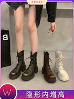 【免運】可開發票 新款馬丁靴小個子內增高女靴復古擦色V口短靴厚底中筒大碼41一43