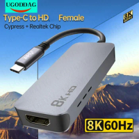 USB C to HDMI-Compatible Adapter 8K 60Hz Type-C to HDTV Video Converter Aluminum Thunderbolt 4 Cable With Heat Emission Holes