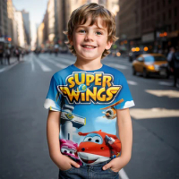 Super Wings Jett Children's T-shirt 3D cartoon printed clothing birthday cool fashion boy trend children's casual party girl