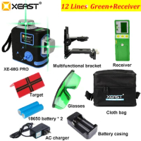 XEAST XE-68G Pro 3D Laser Levels 12 Lines Cross Level Self Leveling Outdoor 360 Rotary Green Laser With Laser Receiver