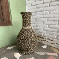Pot Anyaman Tinggi Peyimpanan Minimalis Unik dari Seagrass dan Palm Rafia dengan Rangka Besi - Tingg