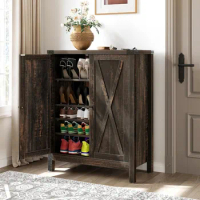 Shoe Cabinet with Doors, Farmhouse 5-Tier Shoe Storage Cabinet for Entryway, Large Capacity Wooden Shoes Rack Organizer