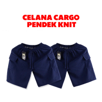 Celana Cargo Pendek Knit Wanita Perempuan Cewe Cewek Remaja Dewasa Warna Biru Tua Dongker Navy Murah