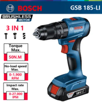 Bosch Cordless Impact Drill GSB 185-LI Electric Screwdriver Driver 18V Brushless Motor Professional Multifunctional Power Tool