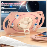For Apple iPad 10.2 2019 2020 2021 7th 8th 9th Gen A2602 Case Cartoon Astronauts Silicone Shockproof Shoulder Strap Stand Cover