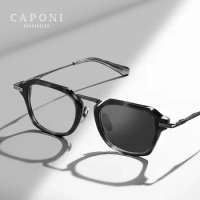 CAPONI Photochromic Sun Glasses Pure Titanium Anti Blue Light Discoloration Sunglasses For Men Retro Change Gray Eyewear BF413