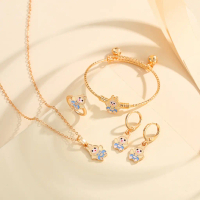 LM847 Set Perhiasan Anak Titanium Asli Gelang Cincin Anting Set Anti Karat Aksesoris Anak Perempuan