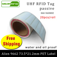 UHF RFID tag sticker Alien 9662 printable PET label 915m 860-960MHZ Higgs3 EPC6C 20pcs free shipping adhesive passive RFID label
