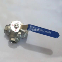 DN15 1/2" Female BSP 3 Way 304 SS Stainless Steel Type T or L Port Mountin Pad Ball Valve Vinyl Handle WOG1000