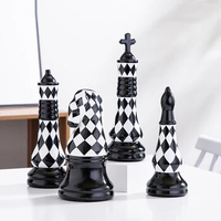 Creative ceramic black and white chess pieces decoration, office desktop decorations, bookcase chess pieces, handicraft decor