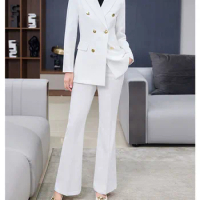 Tesco 2 Women Suit 2 Pieces Blazer Flare Pant Suit Set for Women Notch Lapel Formal Business Suits for Women blazer mujer