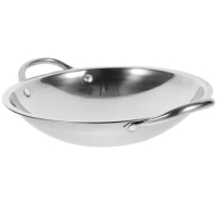 24/26CM Wok Pan Stainless Steel Household Griddle Pan with Double Handle Chinese Cooking Frying Pot Gas Cooker for Home Pans