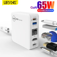 URVNS GaN 65W Fast Charger Portable 5 in 1 Docking Station with Ethernet/PD3.0/USB2.0/HDMI-Compatible 4K for TV Switch Laptops