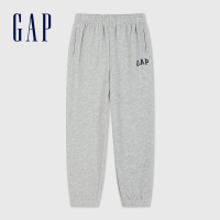 【GAP】兒童裝 Logo束口鬆緊褲 碳素軟磨法式圈織系列-灰色(890290)