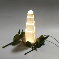 Natural Selenite Gypsum Lamp Natural Reiki Gypsum Square Point Tower Crystal Ore Ornaments Craft Decor Home Gifts Mineral Decor