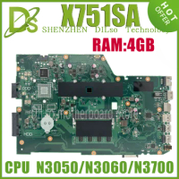 KEFU X751SA MAINboard For ASUS VIVOBOOK X751SV X751SJ X751S Laptop Motherboard WithN3050/N3060/N3700 CPU 4GB-RAM OK 100% Test