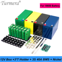 Turmera 12V 7Ah to 20Ah Battery Storage Box 3X7 18650 Holder 3S 40A BMS with Welding Nickel for Motorcycle Replace Lead-Acid Use