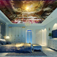 custom 3d ceiling photo Dream Bookshelf 3d wallpaper on the ceiling luxury wallpaper 3d ceiling murals for living room