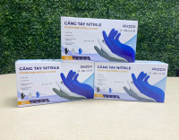 Găng tay cao su Anzen Đen Trắng, không bột, có đầu nhám