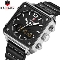 Sport Watch New KADEMAN TOP Brand Dual Display 3ATM Tech Luxury Square Leather Quartz Watch Men Wristwatches Casual Male Clock