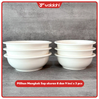 Mangkok Sup Keramik Putih - Mangkok Sup Keramik Tersedia Ukuran 8 inci dan 9 inci x 3 pcs - Mangkuk 