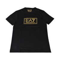 EMPORIO ARMANI燙金EA7字母LOGO造型純棉短袖T恤(S/M/L/XL/黑x金字)