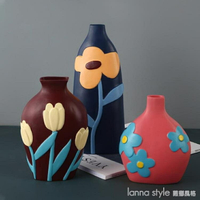 北歐輕奢彩色陶瓷花瓶擺件客廳插花電視櫃玄關創意家居裝飾品擺設  YTL